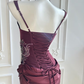 Elegant Burgundy Square Neck Corset Mermaid Beaded Evening Gown DP8399