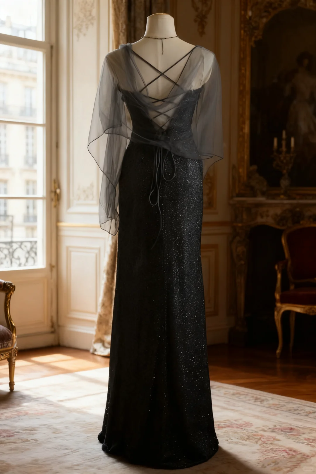 Glamorous Black Sequin Spaghetti Strap Bodice High Slit Prom Dress DP7645