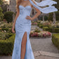 Dreamy Floral Embroidered Strapless Sweetheart Mermaid Evening Gown with Flowing Scarf DP8160