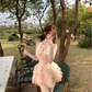 Vintage Pink A-Line Halter-neck Tiered Homecoming Dress Party Dress Cocktail Dress DP6708