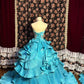 Vintage Turquoise Tiered Ruffled Ball Gown – Strapless Embroidered Organza Princess Dress for Quinceañera DP7009