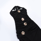 Elegant Black Halter-neck Rose Metal Button Prom Dress Sheath Evening Gown Party Dress Trailing Long Formal Dress DP6807