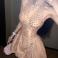Elegant Champagne Polka Dot Halter A‑Line Homecoming Dress DP8811
