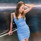 Shiny Blue Spaghetti Straps Cute Bodycon Homecoming Dress, DP2599