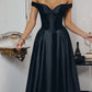 Vintage Off-the-Shoulder Satin A-Line Evening Gown DP8449