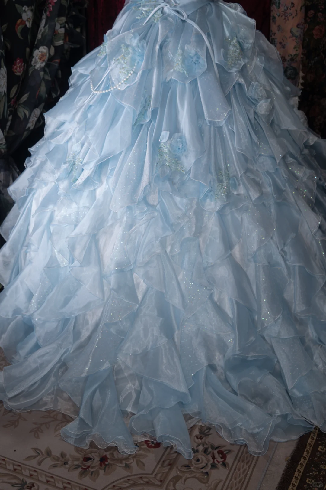 Glamorous Light Blue Spaghetti Strap Tiered Ruffles Ball Gown DP8344
