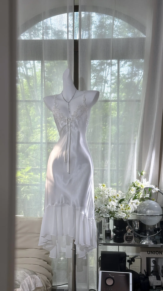 Vintage weiße Pailletten Spaghettiträger Meerjungfrau Ballkleid Abendkleid DP6355