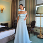Vintage Off-the-Shoulder Satin & Chiffon Prom Dress Draped Neck Scarf Evening Gown DP8144