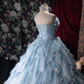 Glamorous Light Blue Spaghetti Strap Tiered Ruffles Ball Gown DP8344