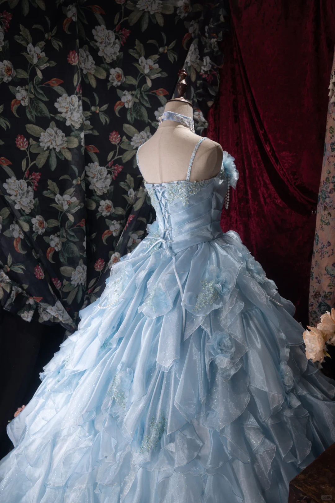 Glamorous Light Blue Spaghetti Strap Tiered Ruffles Ball Gown DP8344