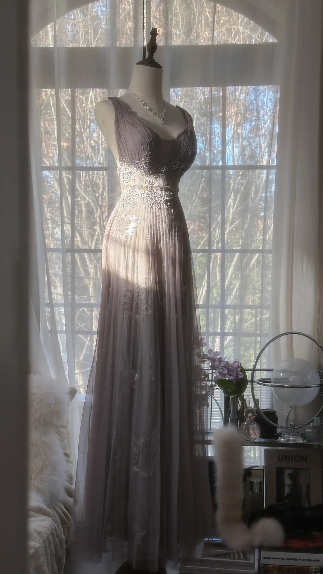 Vintage Light Purple Applique Design Romantic Chiffon Evening Dress Prom Dress DP6020