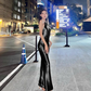 Elegant Shiny Satin Prom Dress Halter-neck Evening Gown Sheath Party Dress Long Formal Dress DP6809