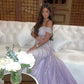 Chic Lilac Glittering Sequin Prom Dress Sheath Evening Dress Off-the-shoulder Party Dress Long Formal Dress DP6876