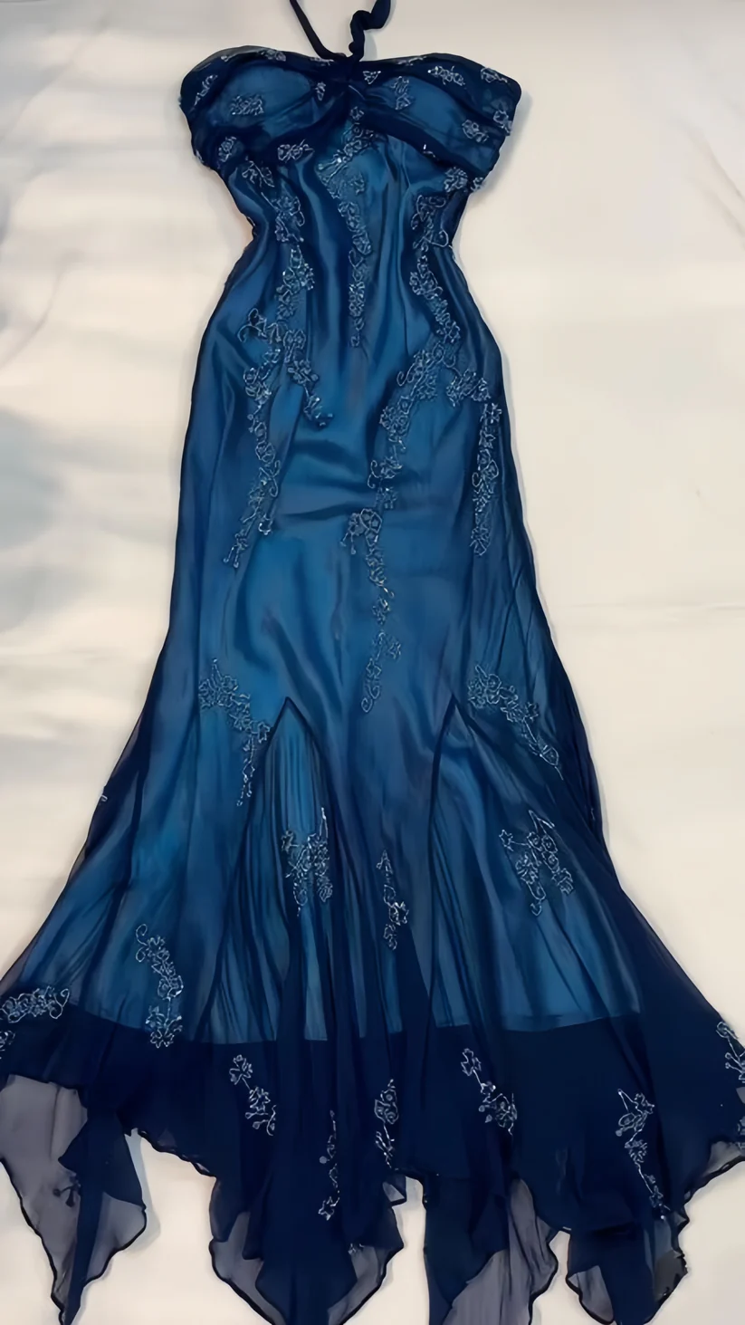 Vintage Halter Beadings Ruffles Long Prom Gown Evening Dress, DP3706