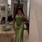 Elegant Green Sweetheart Mermaid Satin Long Evening Party Dress DP3837