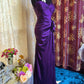 Elegant Purple Satin Mermaid Spaghetti Strap Sweetheart Ruched Bodice Beaded Floral Sweep Train Prom Dress DP8656