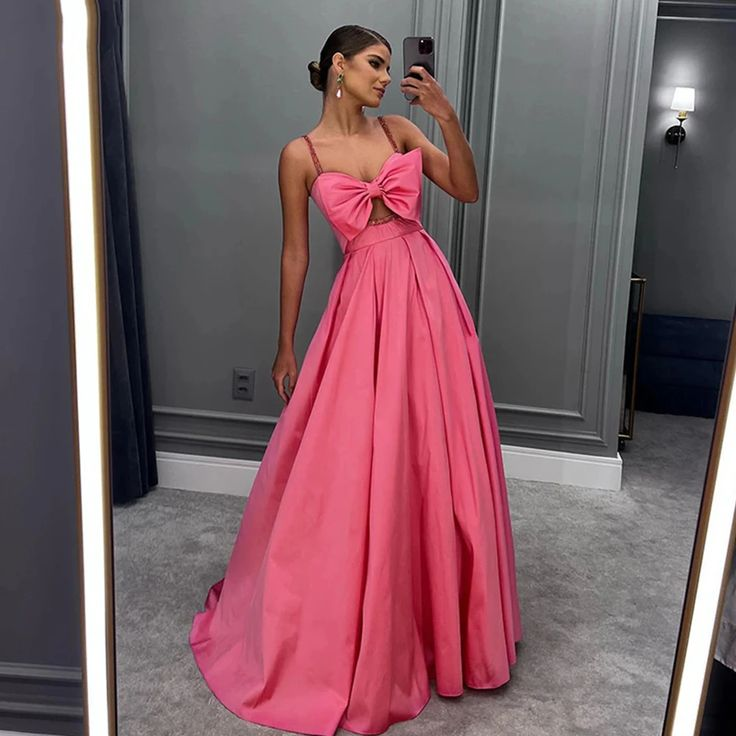 Simple Pink A-Line Evening Dresses Satin Pleats Spaghetti Straps Princess Prom Gowns,DP0229