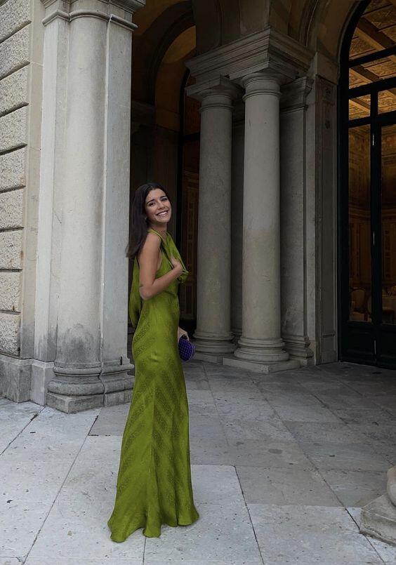 Green Backless Elegant Long Party Dress with Slit, DP2008