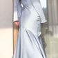 Light Blue Long Sleeves Mermaid Satin Long Party Dress Evening Gown, DP3497