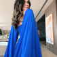 Royal Blue Cape Sleeves A-Line Long Formal Prom Dress Evening Gown, DP3439