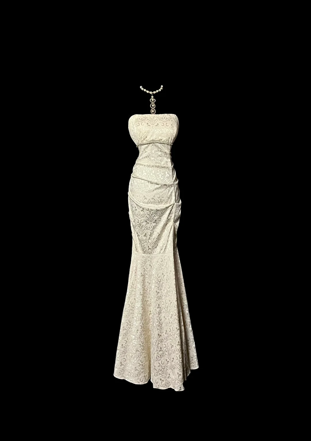 Pretty Strapless Mermaid Satin Jacquard Vintage Party Dress Formal Prom Dress, DP5409