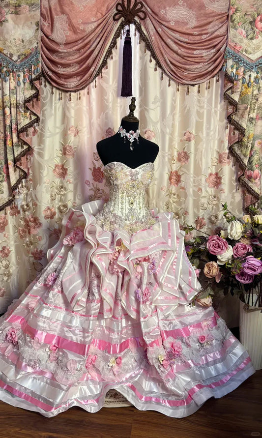 Vintage Pink Sweetheart Strapless Beaded Sweet 16 Quinceanera A-Line Evening Dress Ball Gown DP6281