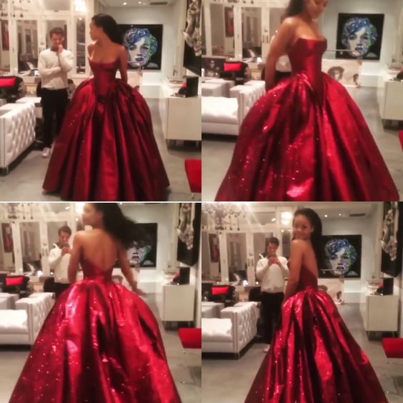 Stunning Red Strapless A-Line Birthday Ball Gown Long Prom Dress, DP3721