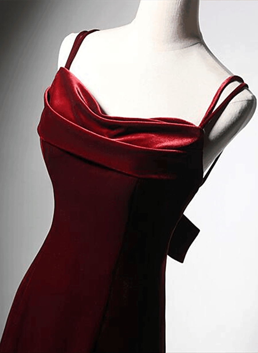 Wine Red Straps Mermaid Long Prom Dress Velvet Evening Gown, DP3295