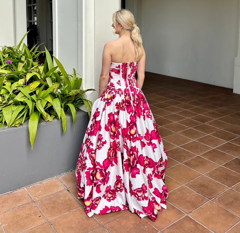 Strapless Floral A-Line Charming Long Party Dress Birthday Outfits, DP3018