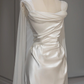 White Satin Pleats Straps Wedding Dress Elegant Party Dress, DP2827