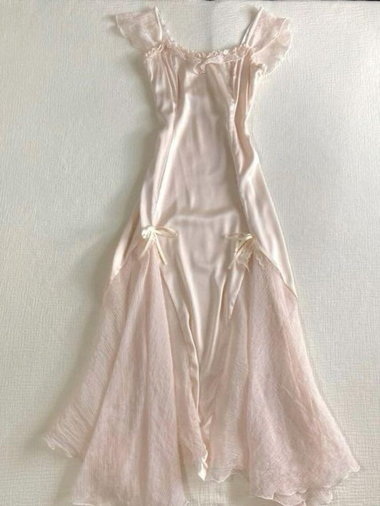 Light Pink A-Line Satin Girly Long Party Dress Birthday Outfits, DP3159