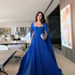 Royal Blue Cape Sleeves A-Line Long Formal Prom Dress Evening Gown, DP3439