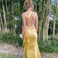 Yellow One Shoulder Backless Party Dress Wedding Guest Dress, DP3673