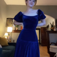 Royal Blue Velvet A-Line Long Party Dress with Short Sleeves DP3878