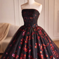 Black Tulle and Red Sequins A-Line Strapless Formal Party Dress Evening Gown, DP2479