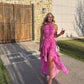 Hot Pink Halter Backless A-Line Long Party Dress Wedding Guest Dress, DP3150