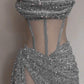 Silver Strapless Sheath Short Evening Party Dress Birthday Outfits, DP3222