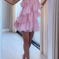 Pink Ruffles One Shoulder Mini Party Dress Homecoming Dress, DP2810