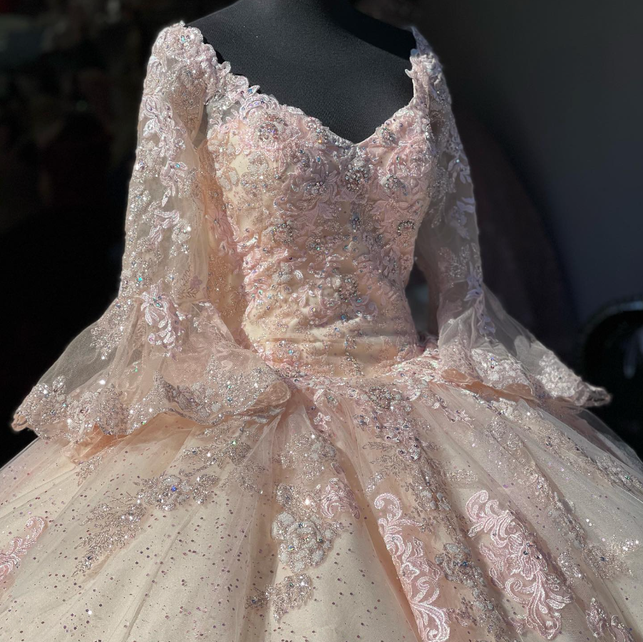 Light Pink Half Sleeves Tulle Sequins Quinceanera Dress Ball Gown, DP2 DSProm Light Pink Half Sleeves Tulle Sequins Quinceanera Dress Ball Gown, DP2 DSProm