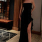 Black Strapless Sheath Ruffles Long Evening Dress Birthday Outfits, DP3368