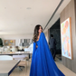 Royal Blue Cape Sleeves A-Line Long Formal Prom Dress Evening Gown, DP3439