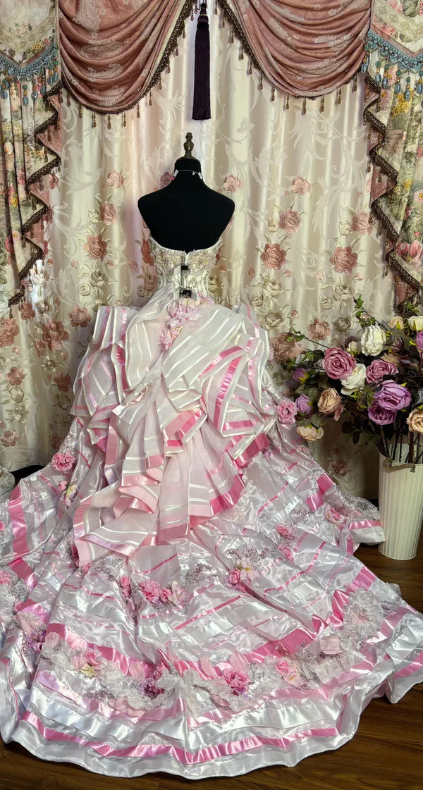 Vintage Pink Sweetheart Strapless Beaded Sweet 16 Quinceanera A-Line Evening Dress Ball Gown DP6281