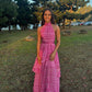 Hot Pink Halter Backless A-Line Long Party Dress Wedding Guest Dress, DP3150