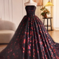 Black Tulle and Red Sequins A-Line Strapless Formal Party Dress Evening Gown, DP2479