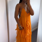Orange Ruffled Tiered Maxi Dress - Flowy Boho Evening Gown DP3062