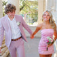 Pink Strapless Sheath Simple Homecoming Dress Cute Birthday Outfits, DP3177