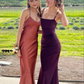 Rust Red Straps Satin Mermaid Long Party Dress Elegant Evening Gown, DP3347