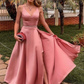 Pink V Neck Prom Dress A-Line Evening Dress With Slit,DP0201