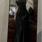 Black Spaghetti Straps Sheath Long Prom Dress Occasion Dress, DP3447