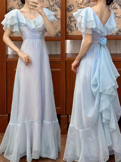 Ethereal Light Blue Chiffon Ruffled Prom Dress DP7949